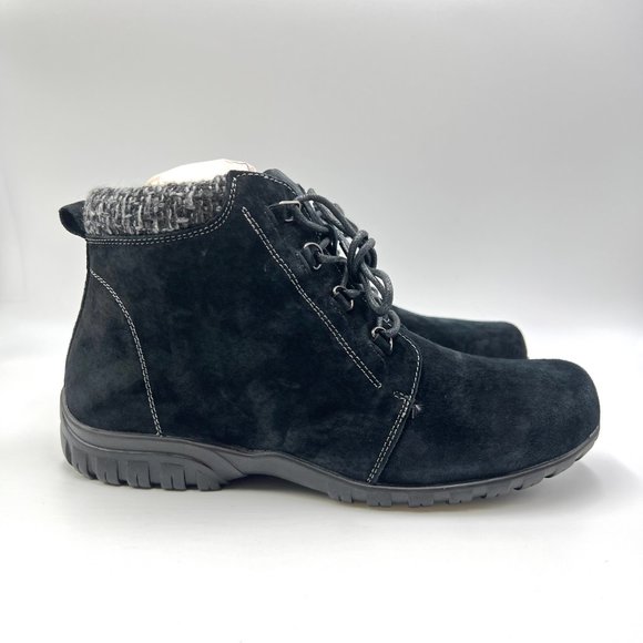 9.5W 9.5 WIDE Propet Womens Delaney Black Suede‎ Leather Comfort Lace Up Boots - Picture 1 of 14